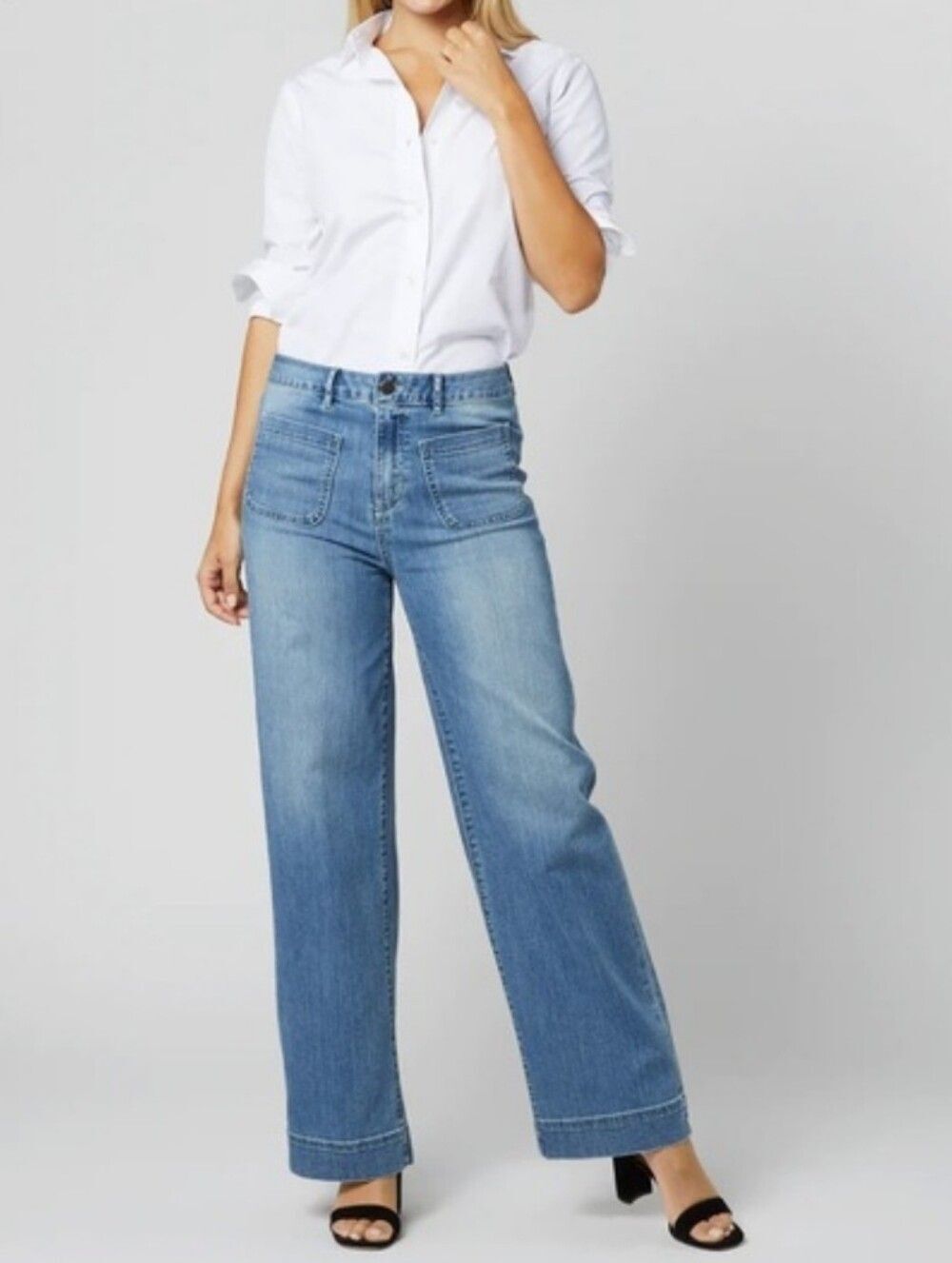 Ann Mashburn Patch Pocket Wide Leg Jeans Size 29
